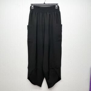Smocked Waist Black Cargo Barrel Anke Pants Womens Small Streetwear Minimalist